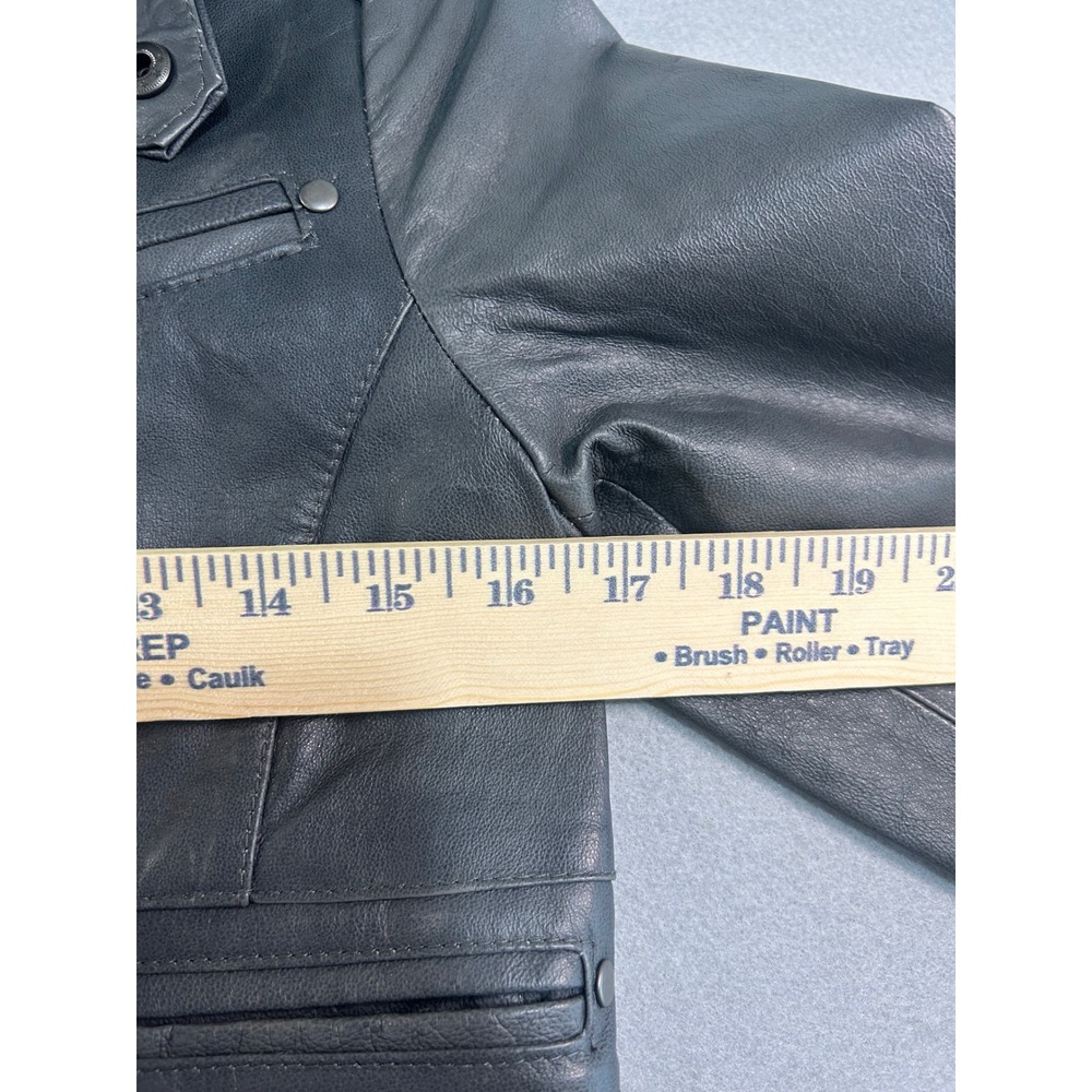 Boston Proper Leather Jacket Womens 4 Gray Utility Moto Multi-Pocket Zip Front - Picture 8 of 10